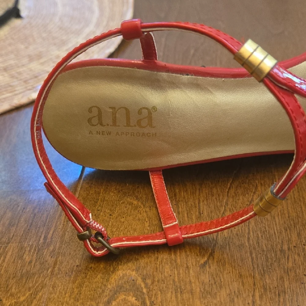 a.n.a Red High Heeled Sandals with T-Strap Design